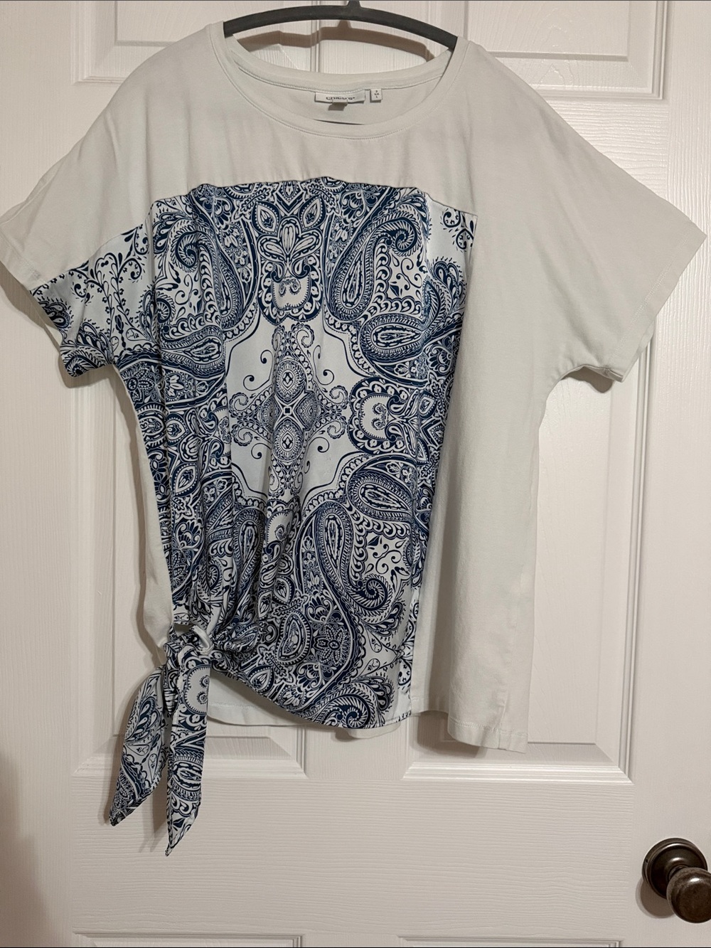 Chico's Short Sleeve Tee with Blue Paisley Details
